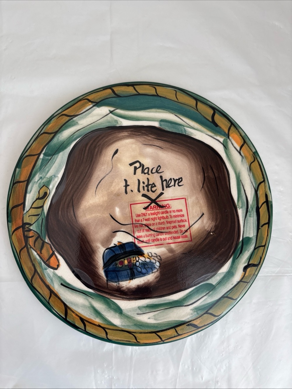 Hand-Painted Vtg Blue Sky Clayworks place T.lite here treasure box Tile 2000